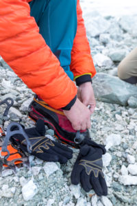 Climber on the way to the Bishorn summit with climbing iron (crampon) Climber on the way to the Bishorn summit with climbing iron (crampon)